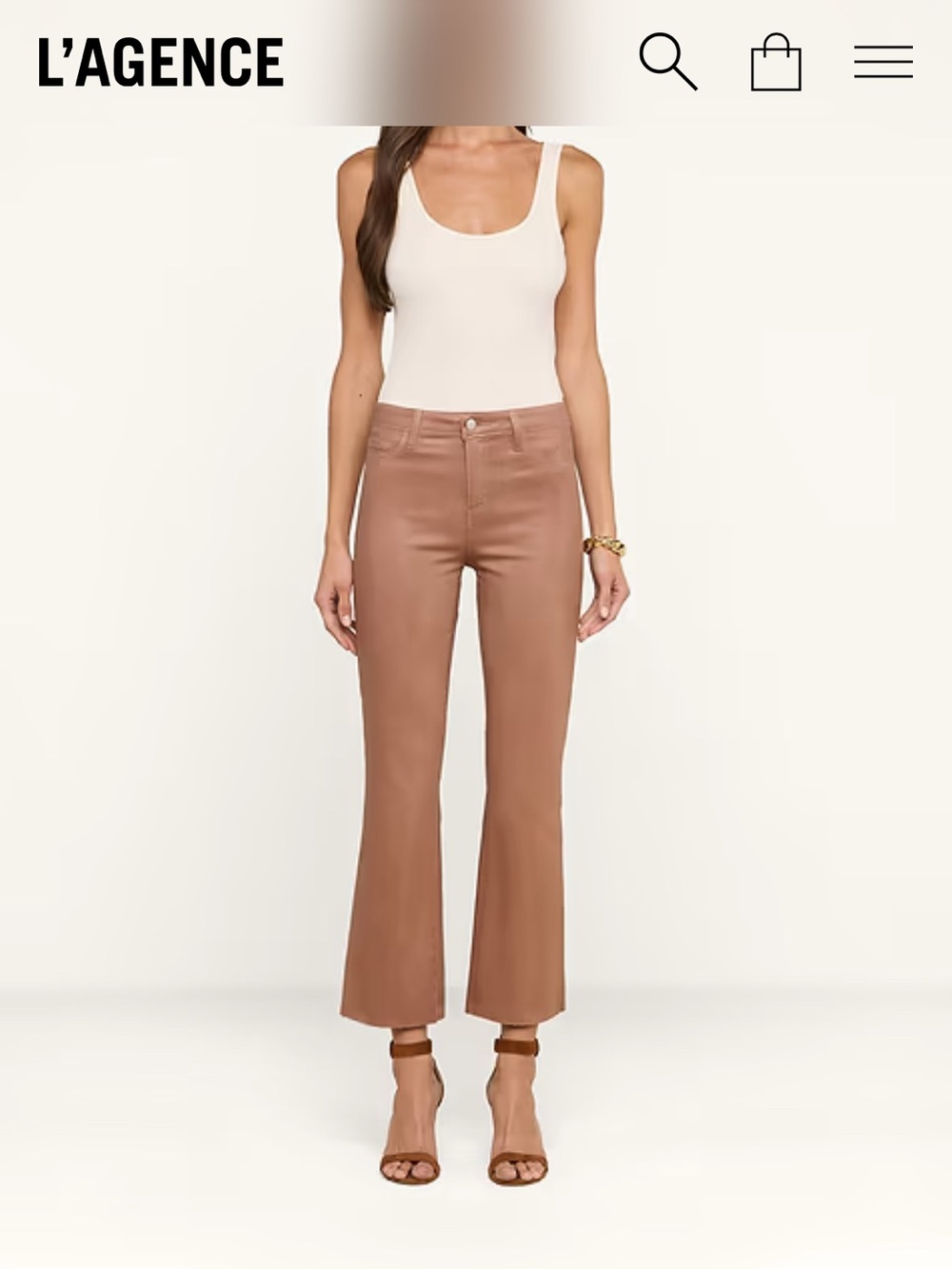 L'Agence Brown High-Rise Cropped Flare Pants